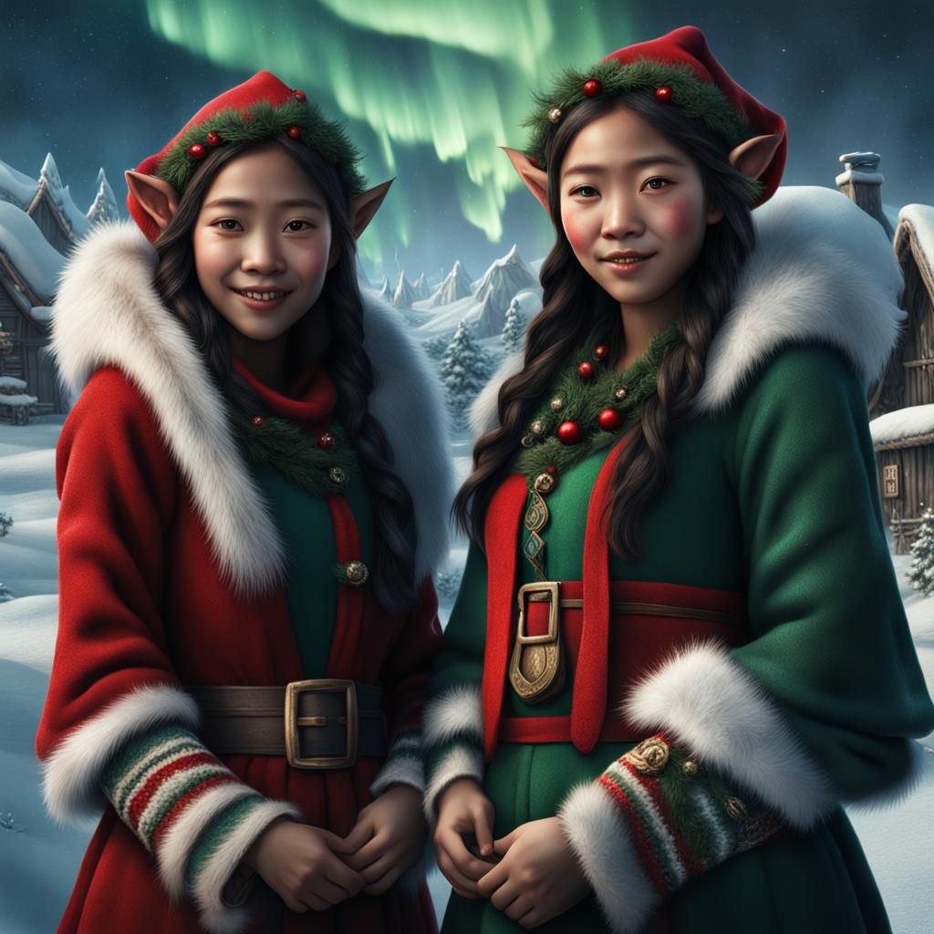 Inuit Christmas Elves in a Winter Village
