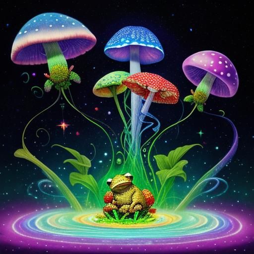 Psychedelic Toad on Magic Mushrooms: Astral Illustration