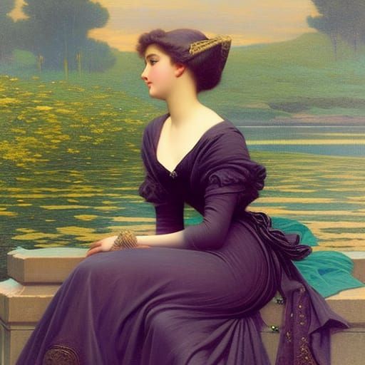 Elegant Woman in Outdoor Opulence, Impressionist Style