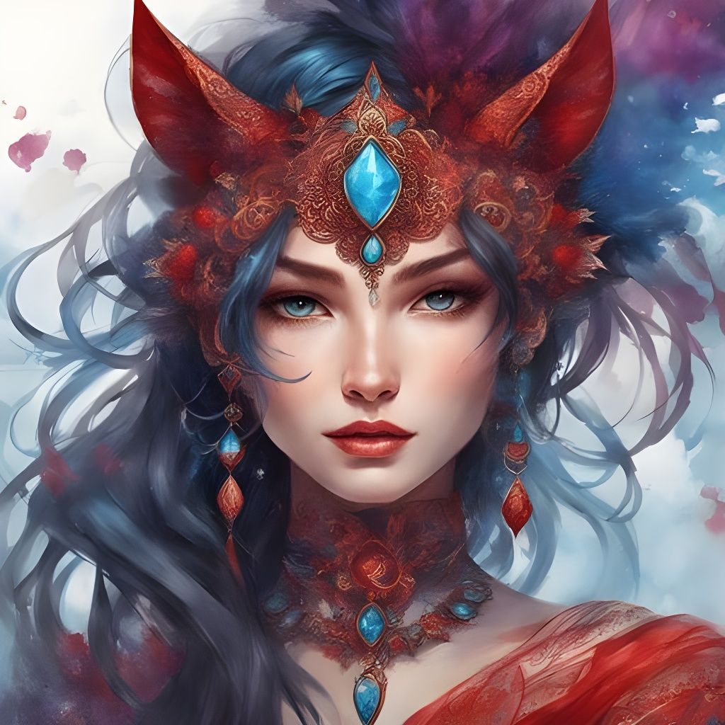 Striking Watercolor Portrait of a Feline Woman