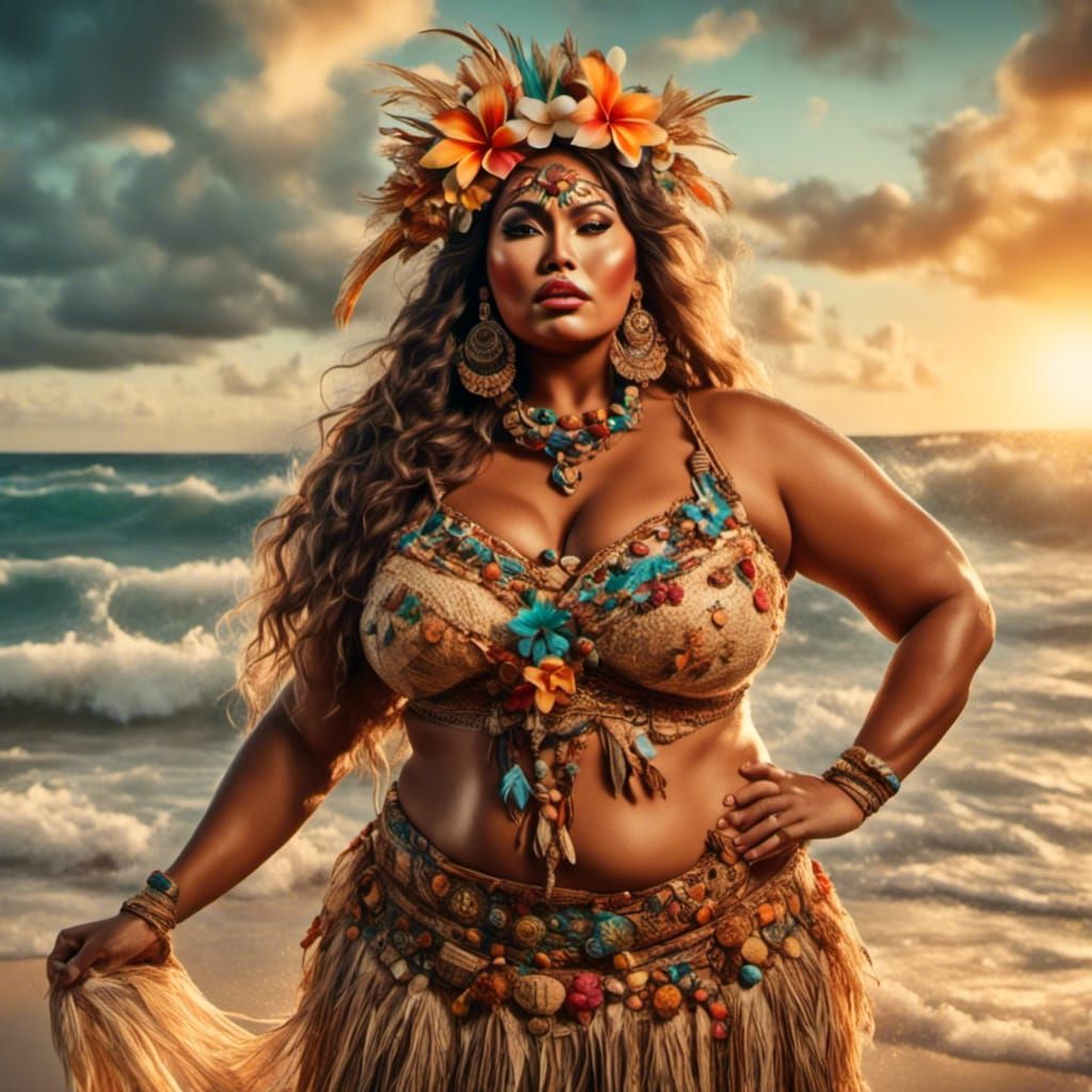 Native Hawaiian Hula Dancer in Hyperrealistic Portrait