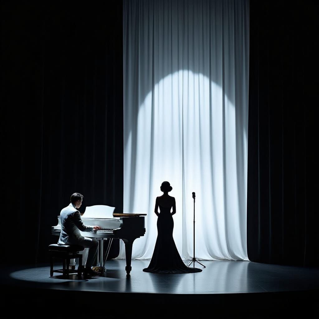 1930s Stage Scene in Chiaroscuro Lighting