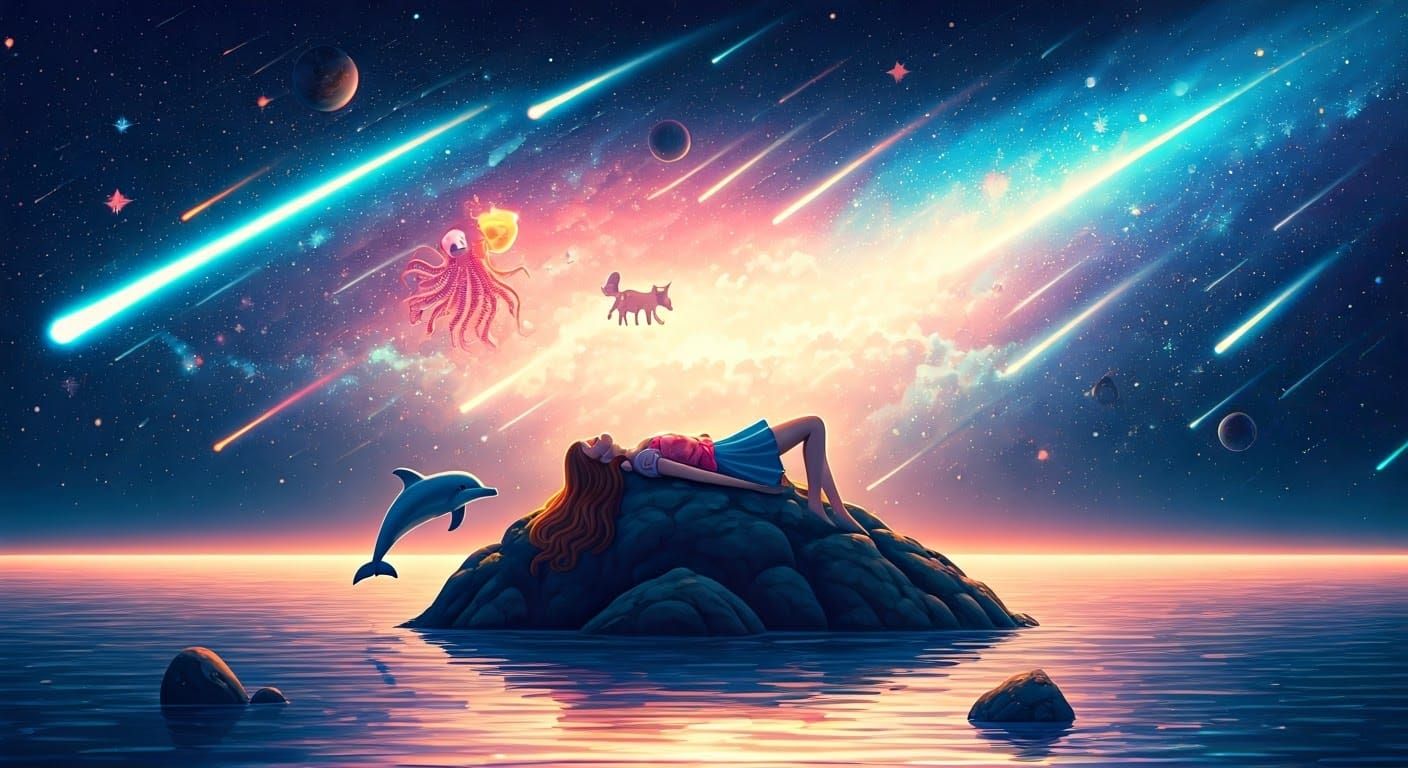 Dreamy Lake Scene with Unicorn and Galaxy