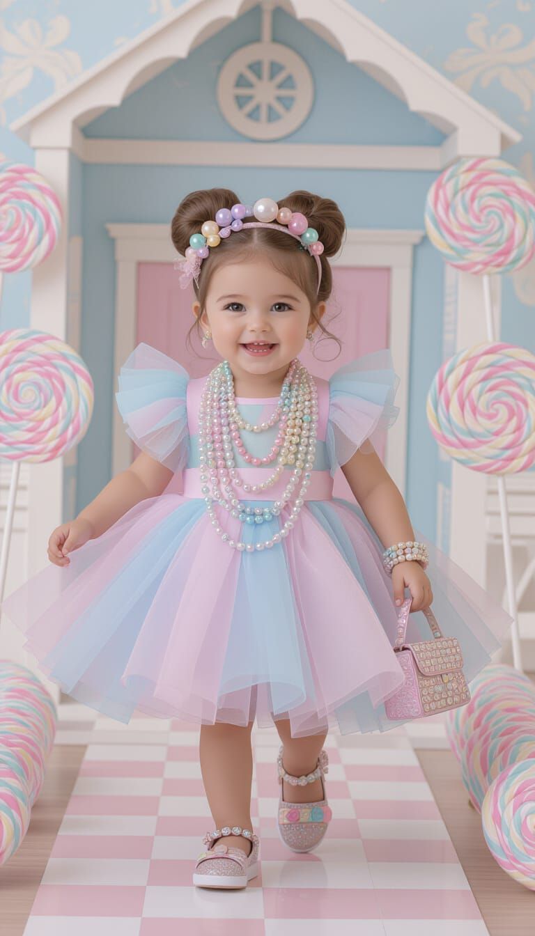 Joyful Persian Girl in Pastel Dollhouse