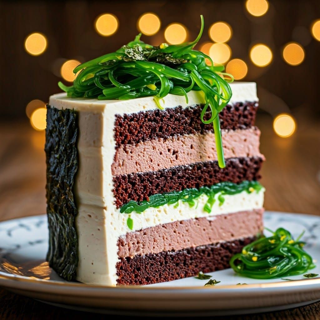 Hyper-Realistic Cake with Liver Sausage and Seaweed