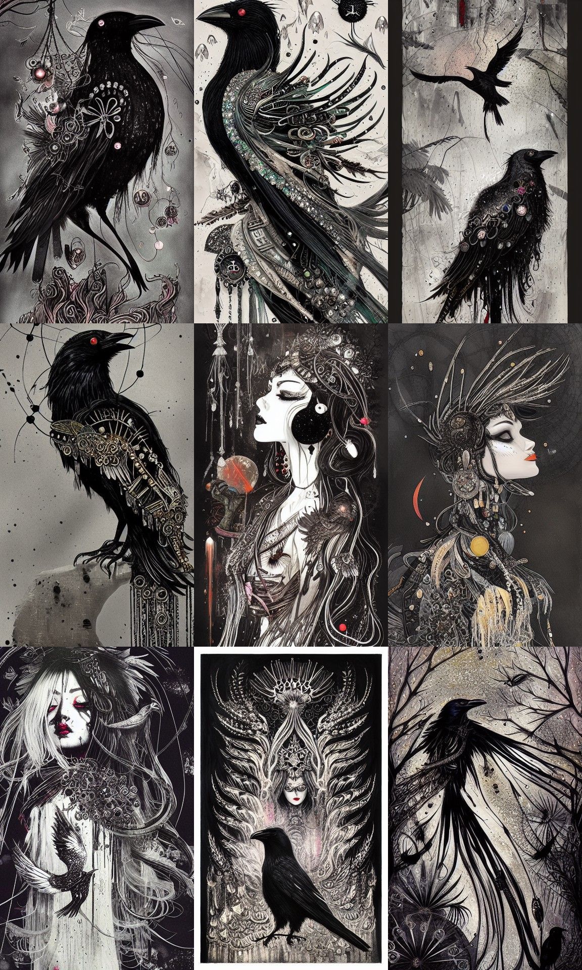 Crow Goddess with Sparkling Black Jewelry