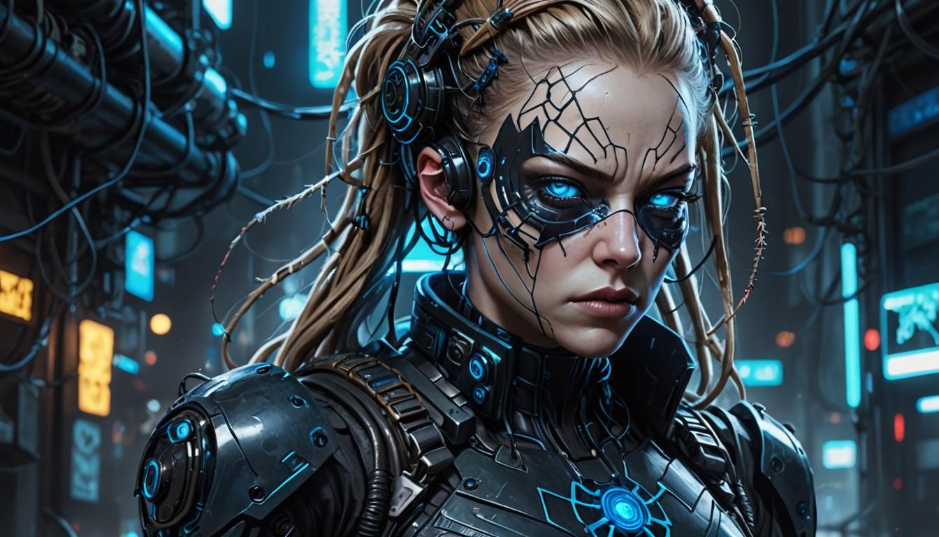 Cyberpunk Gang Member with Cybernetic Enhancements