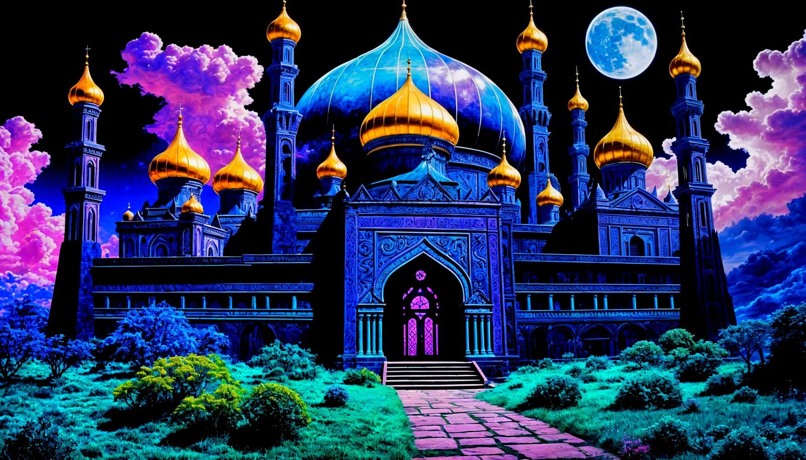 Amethyst Crystal Sumerian Temple Under Violet Clouds