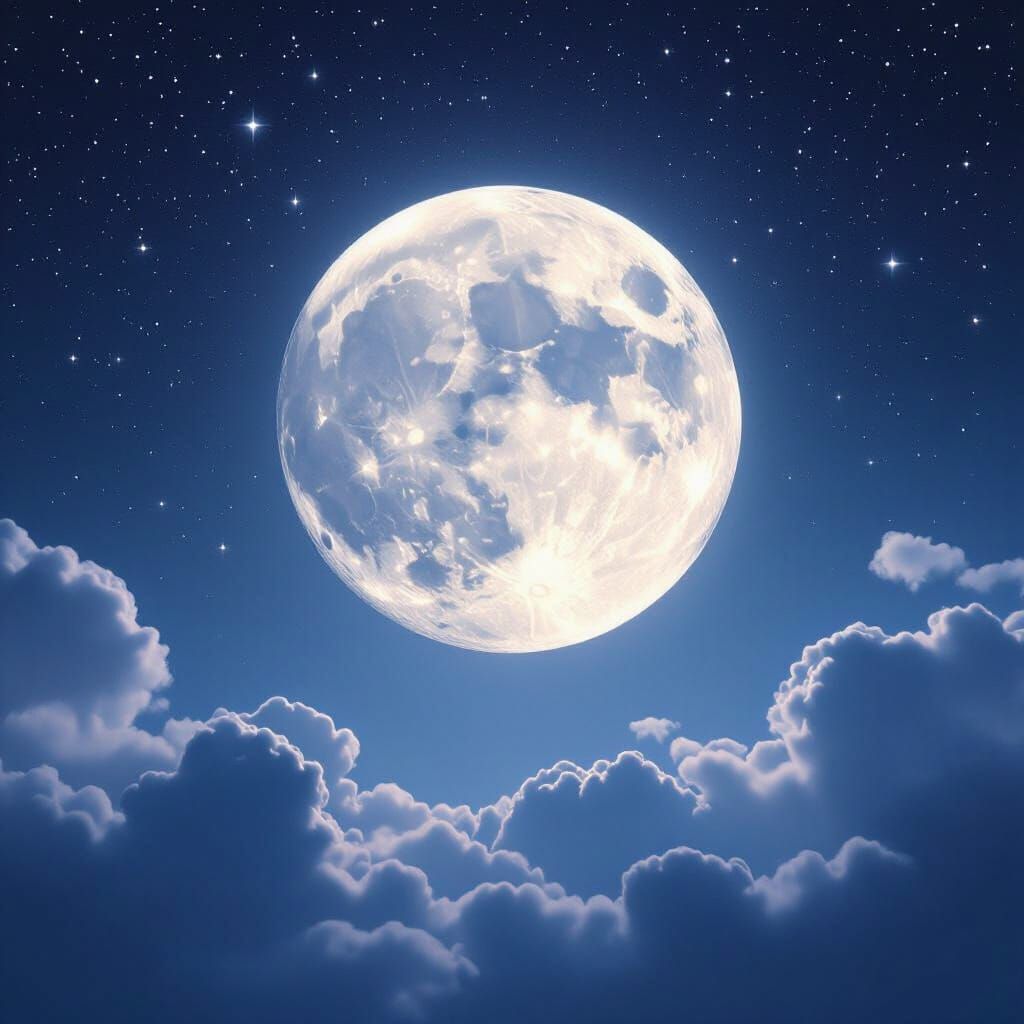 Majestic Full Moon in Starry Night Sky