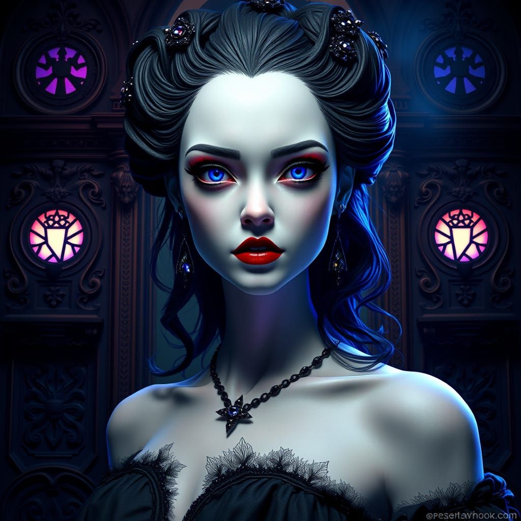 Ethereal Vampire Portrait in Baroque Splendor