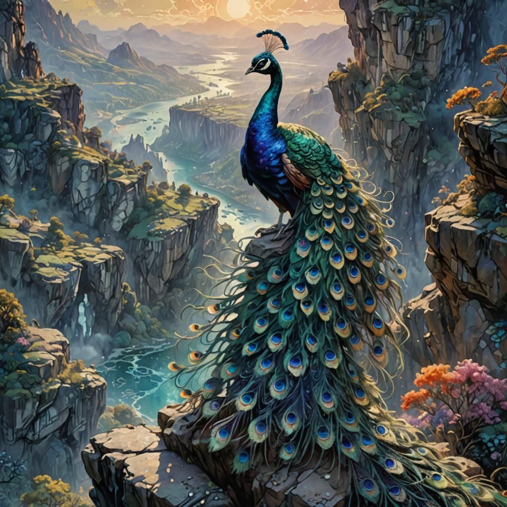 Lace Peacock in Dreamlike Oil Painting