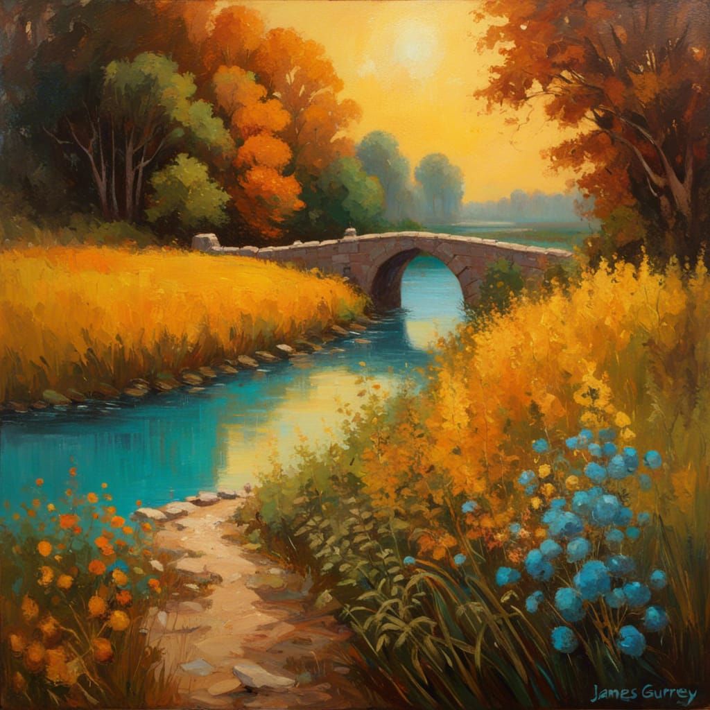 Gothic Home Beside Autumnal Forest, in Oil Painting Style