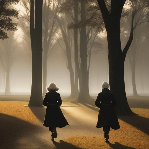 Elderly People Jogging in Misty Golden Hour Park