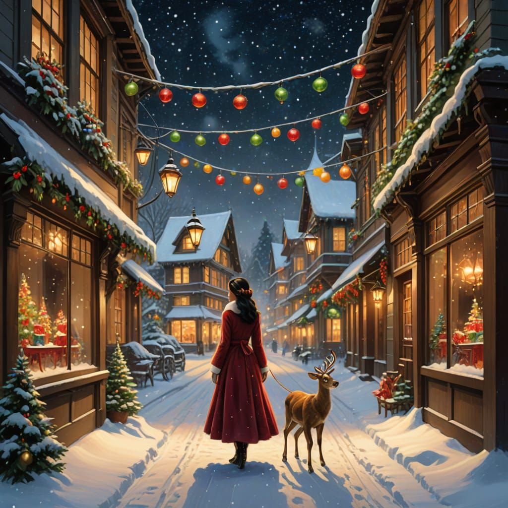 Young Thai Woman by Window, Magical Christmas Scene in Warm...