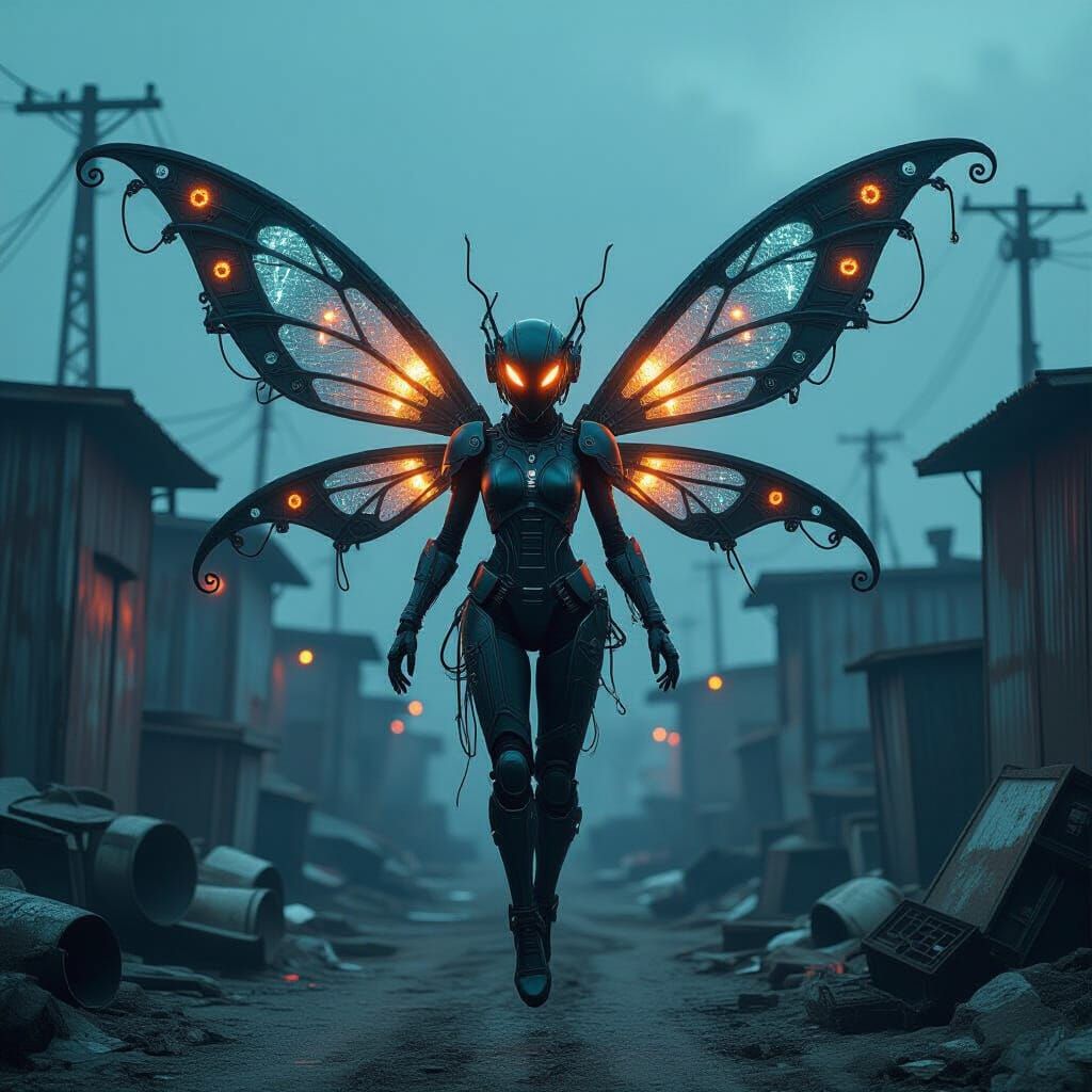 Steampunk Fairy with Gear Wings in Cyberpunk Style
