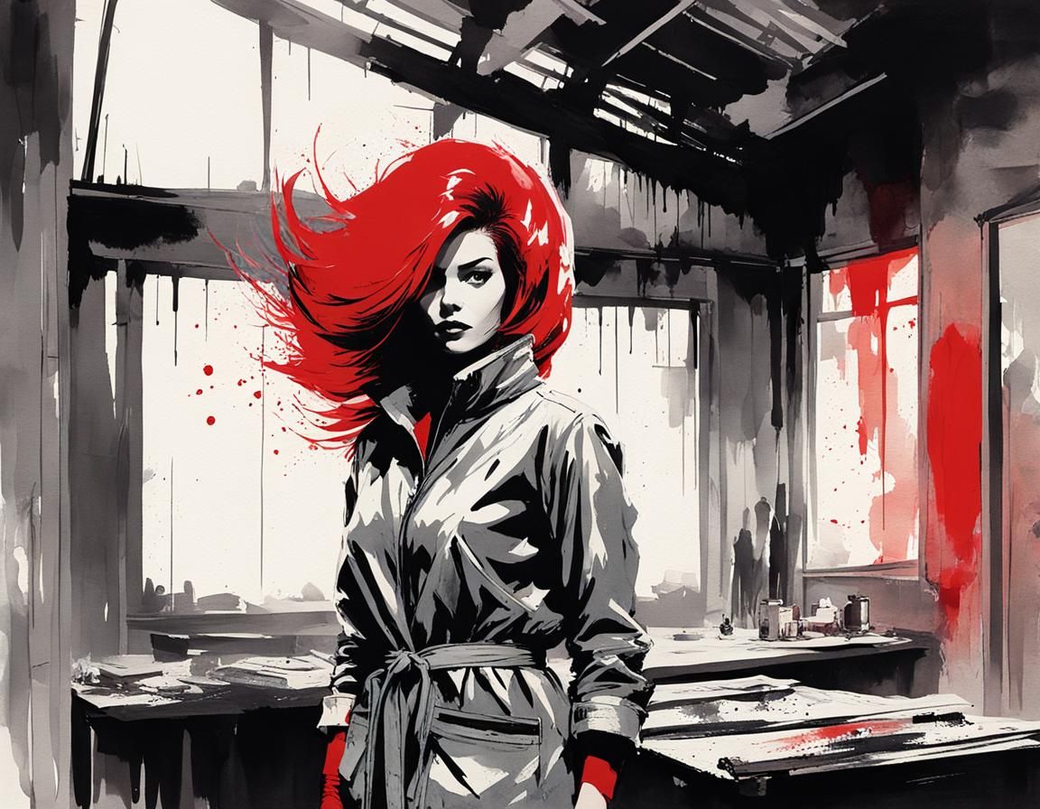 Sinister Woman in Straitjacket, Watercolor Horror Art