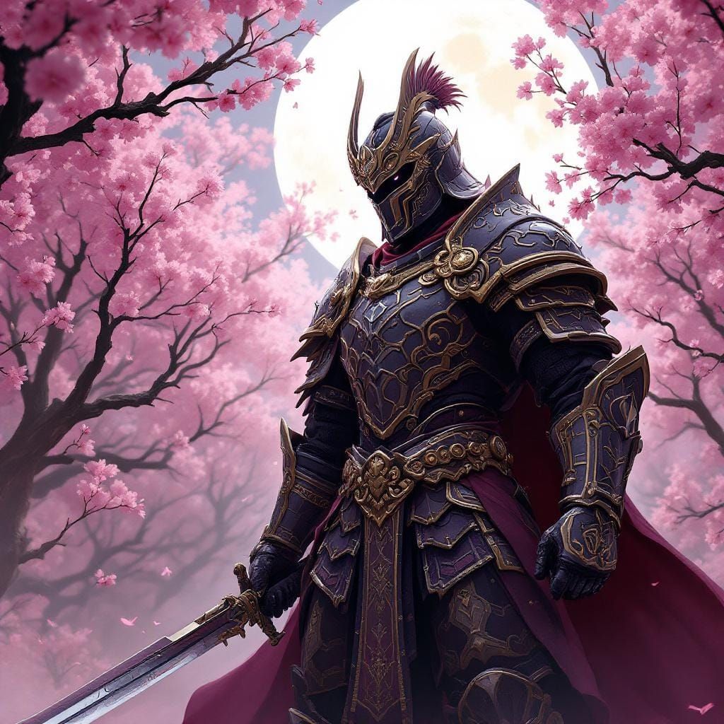 Moonlit Cherry Warrior in Ornate Armor