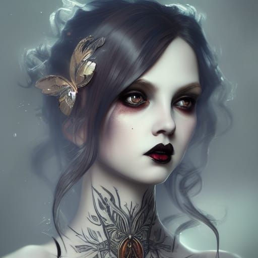 Gothic Doll Dancing with Tattoos in Fantasy Style