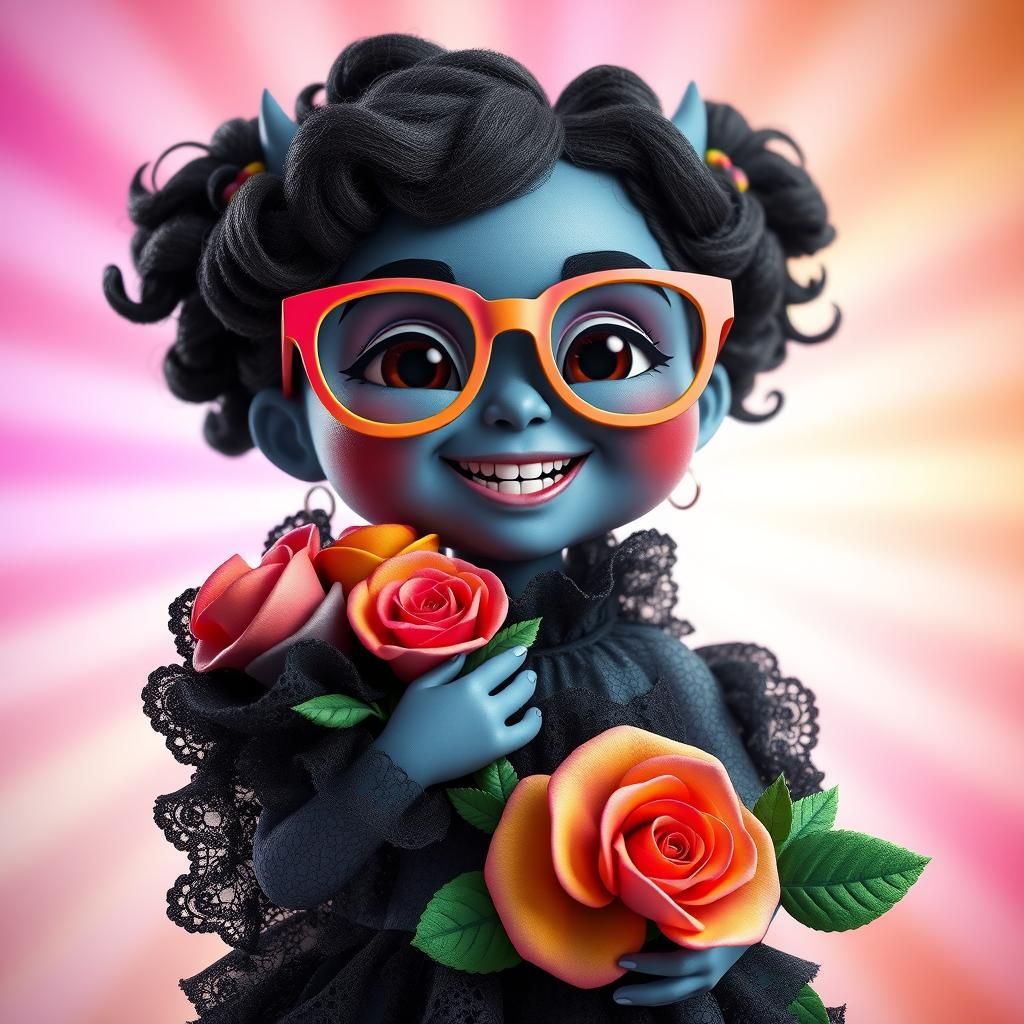 Adorable Blue Child with Roses: 3D Digital Art