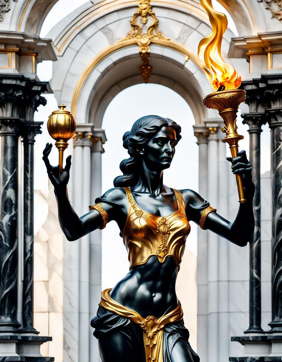 Art Nouveau Statue of Woman with Torch