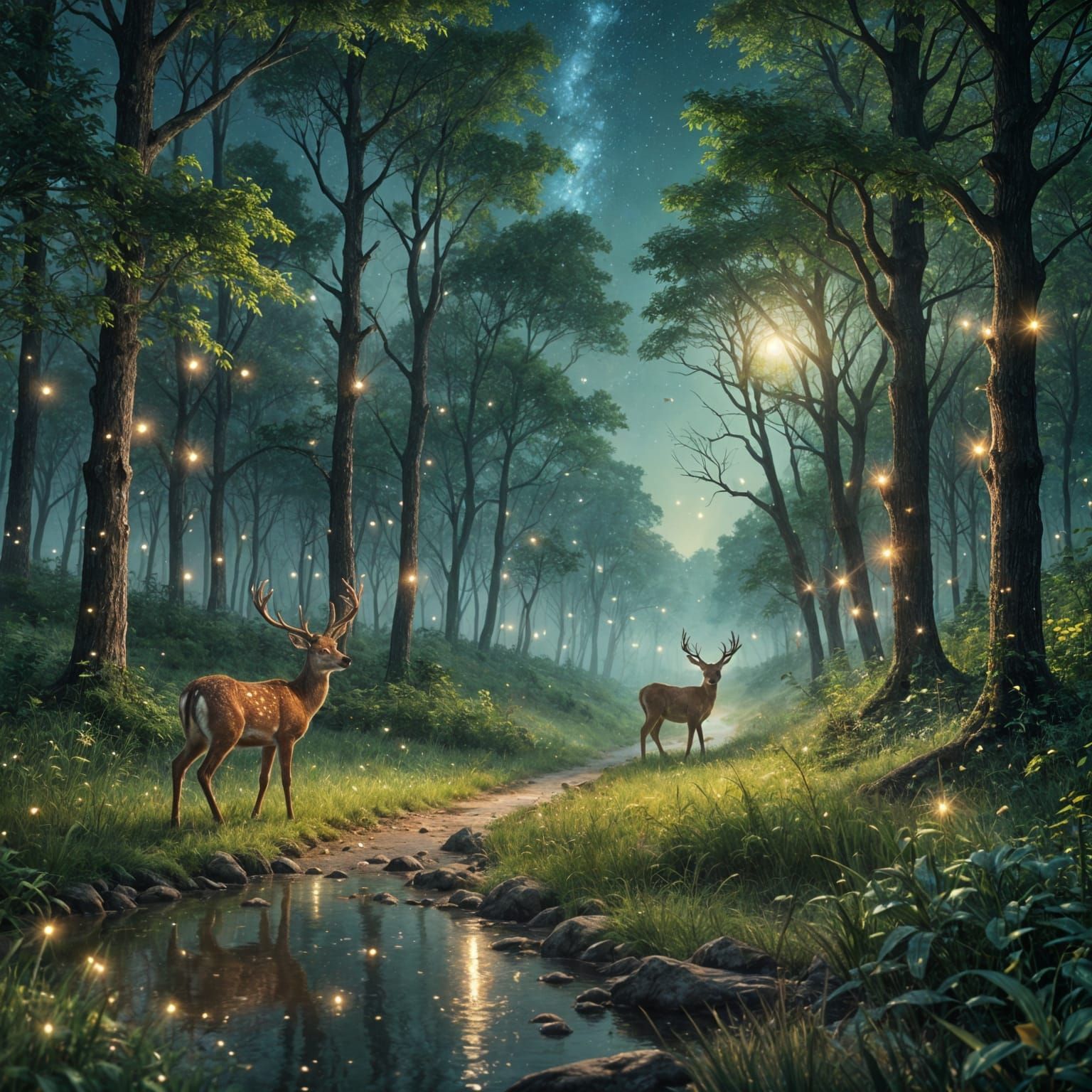 Ozark Night Drive: Stars and Deer in Lush Forest