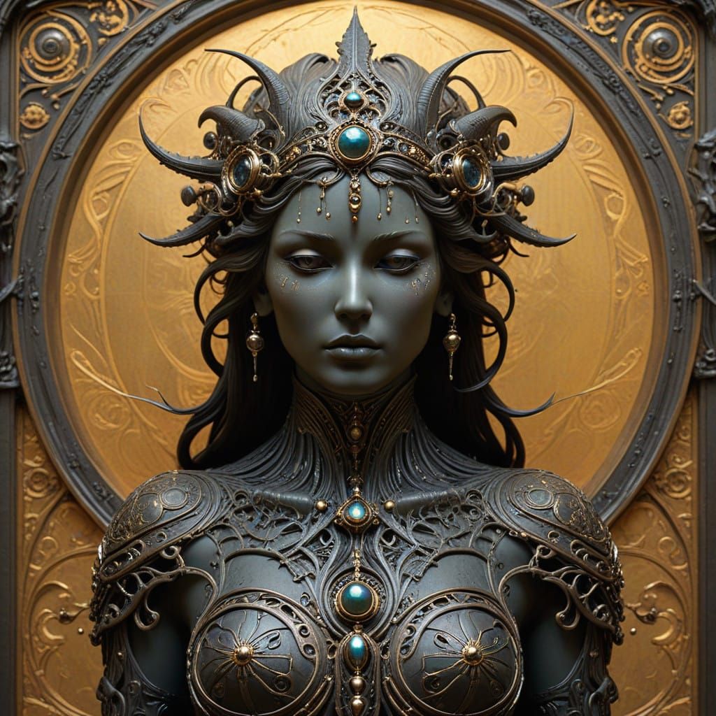 Gothic Urn with Intricate Metalwork and Symbolic Details