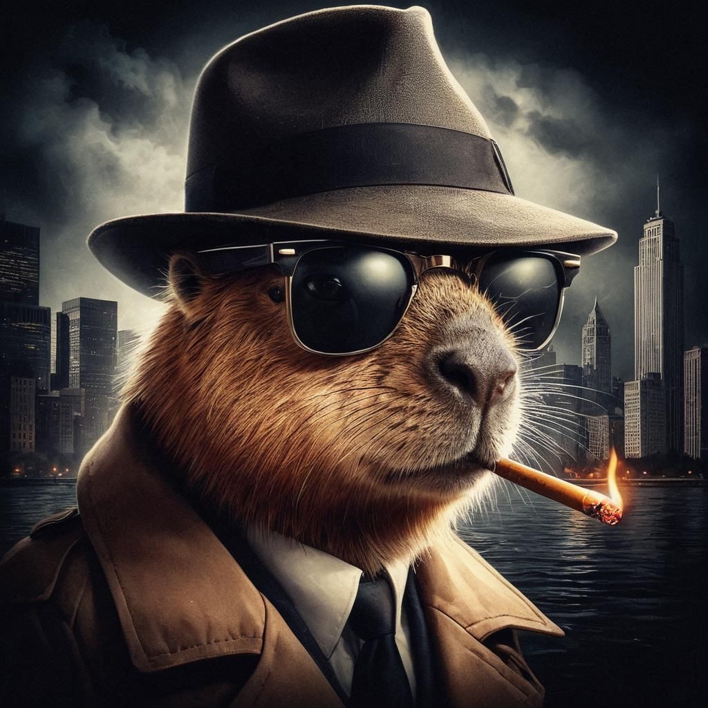 Capybara as Film Noir Detective in Chicago