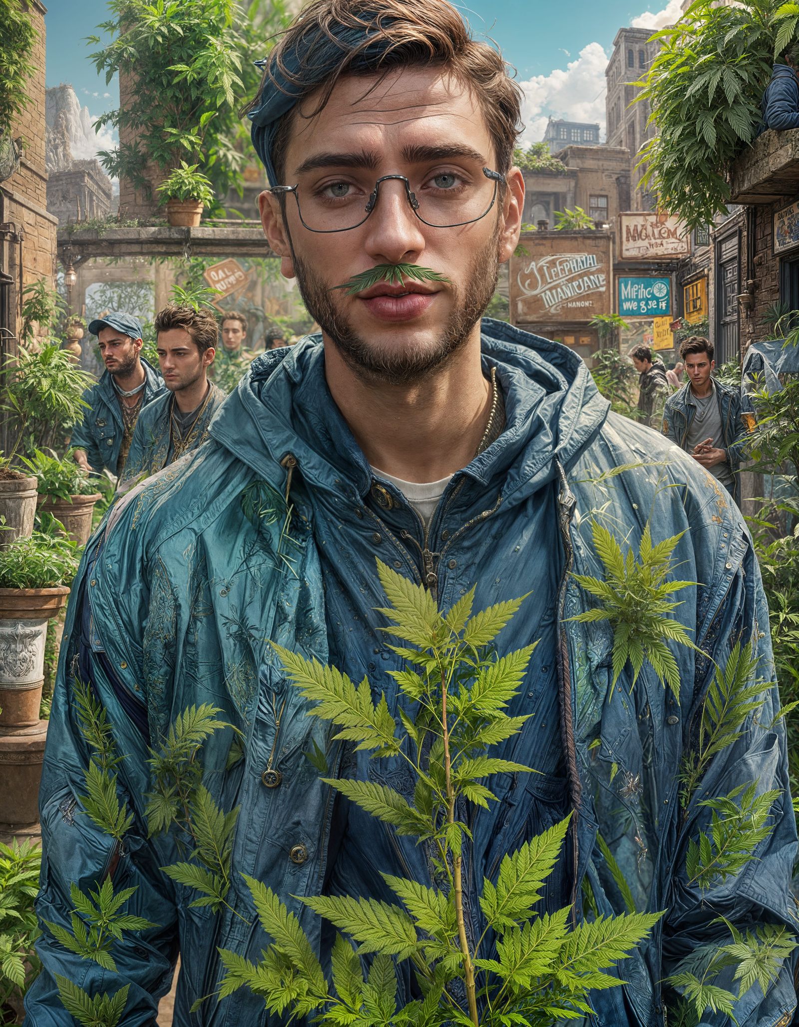 Young Man with Marijuana Plant: Detailed Matte Painting