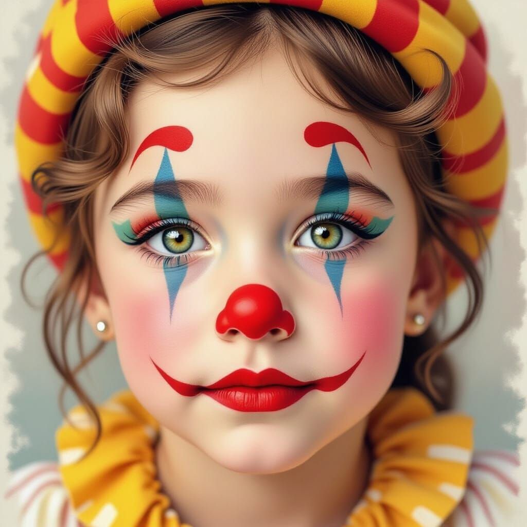 Watercolor Portrait of a Young Clown Child