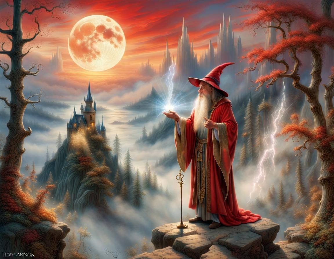 Wizard Casting Spells Under Magical Lighting