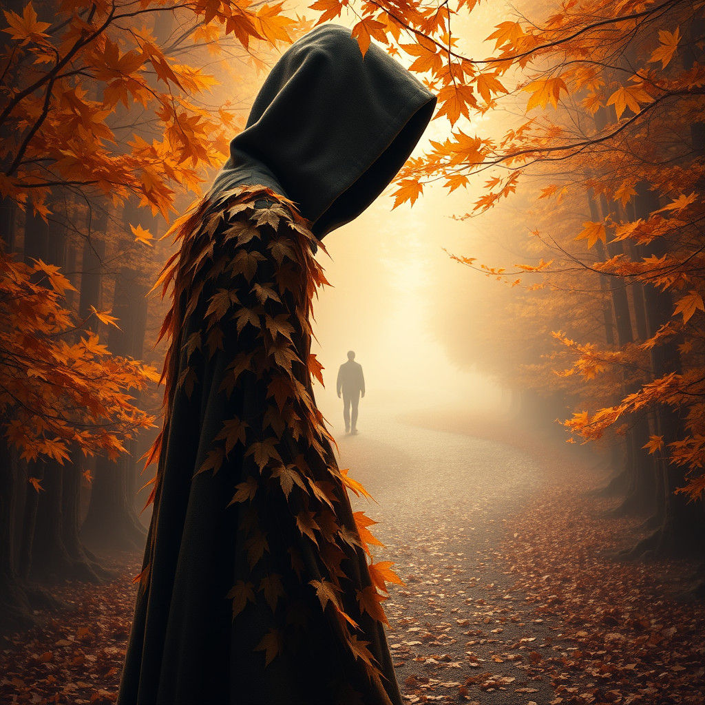 Autumn Figure Reveals Forest Path: Fantasy Matte Painting