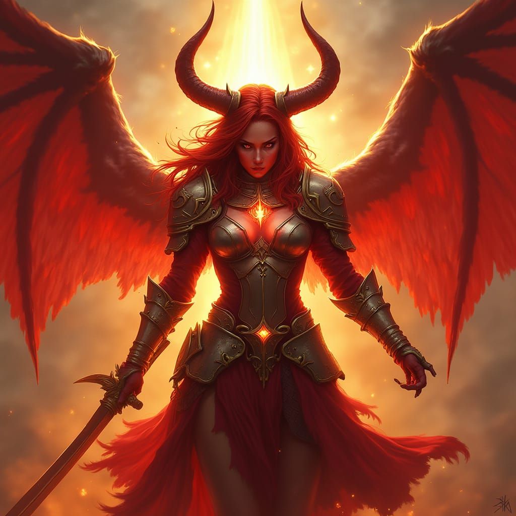 Fierce Horned Paladin Exuding Vengeance and Power