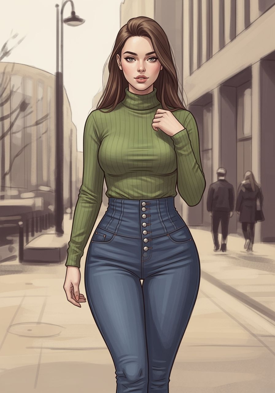 Curvy Woman in City: Digital Painting in Graphic Novel Style