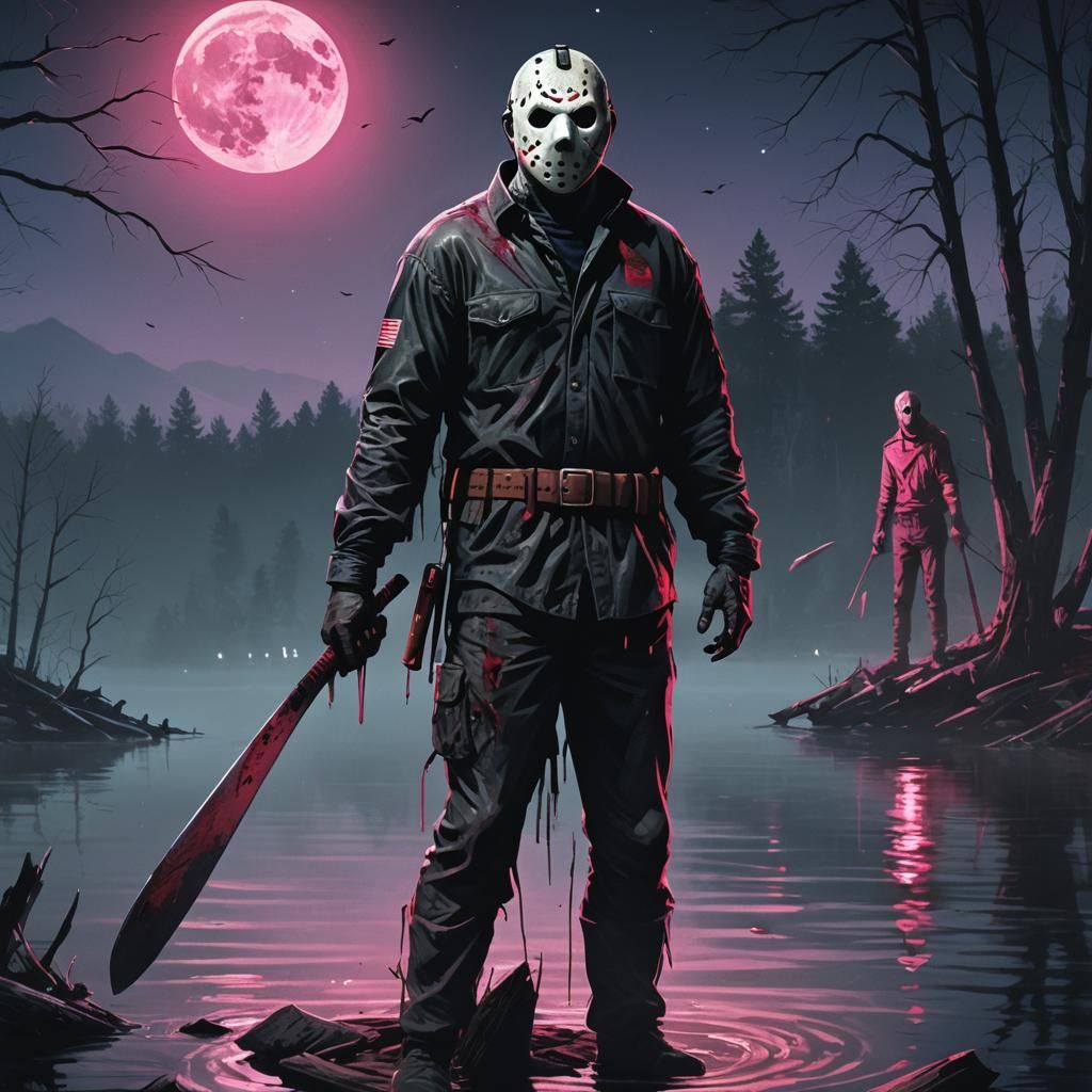 Jason Voorhees Horror Art at Crystal Lake Camp