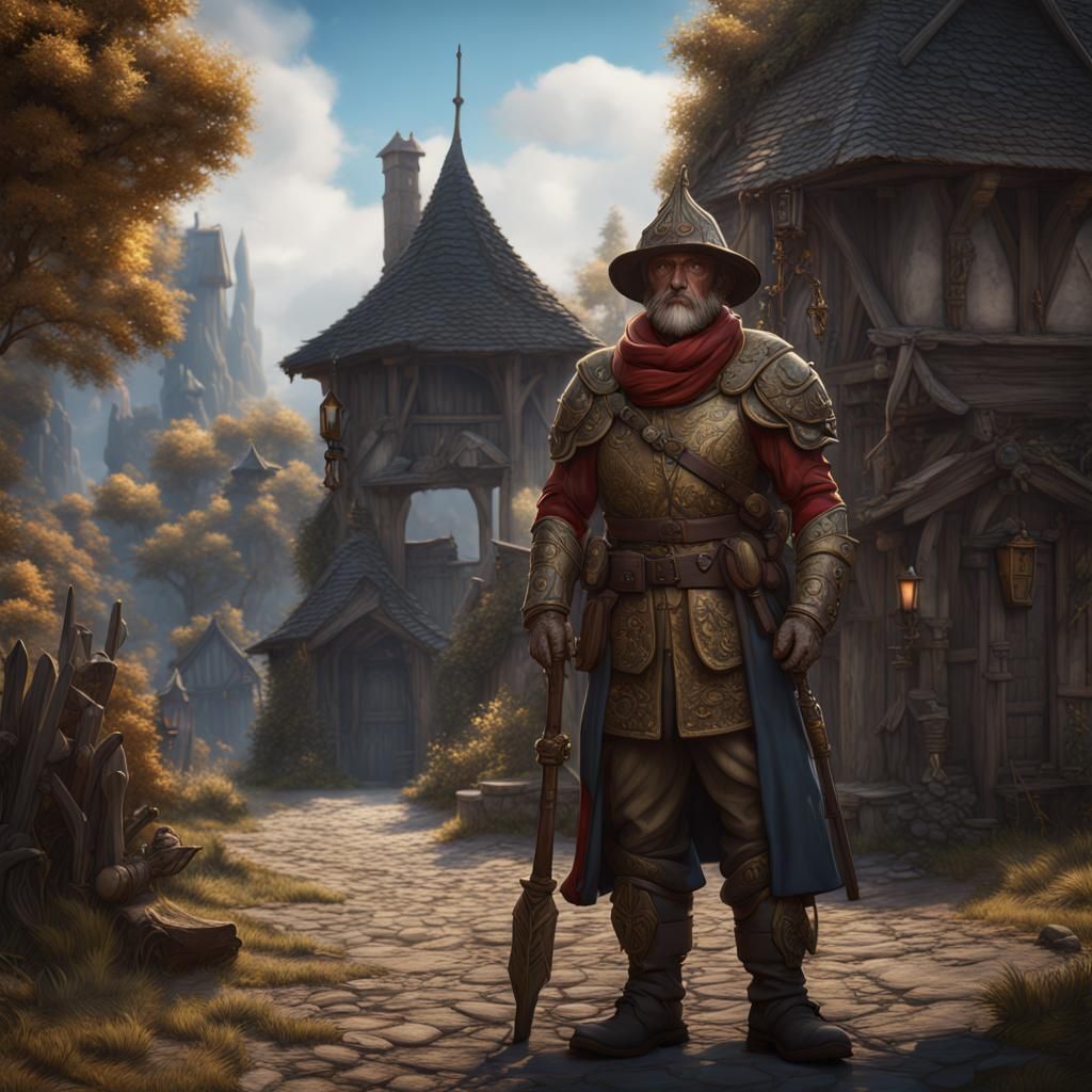 Fantastical Village Guard in Detailed Matte Painting