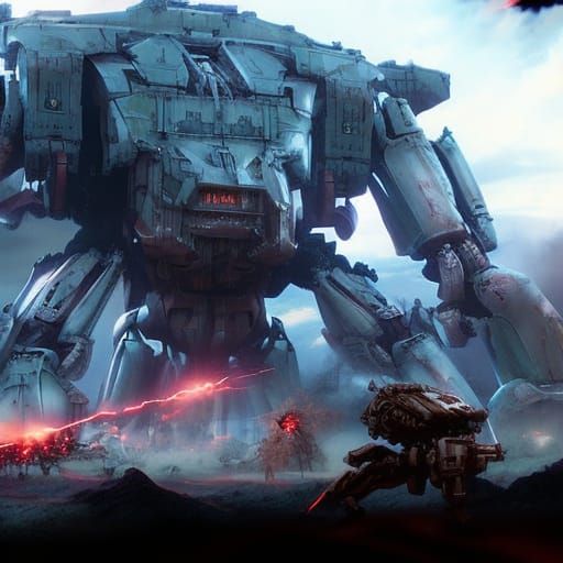 Mecha Ambush with Laser Cannon in Digital Painting