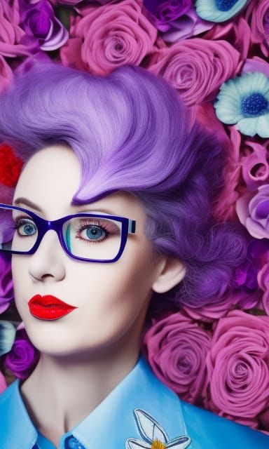 Detailed Portrait of Woman with Purple Hair, Digital Art