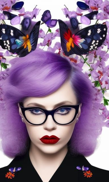 Elegant Woman with Purple Hair, Hyperdetailed Portrait