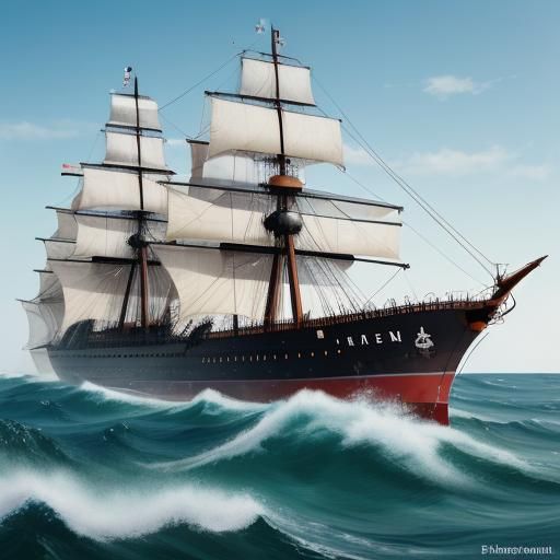 Sailing Ship on High Seas: Hyperrealistic Detail