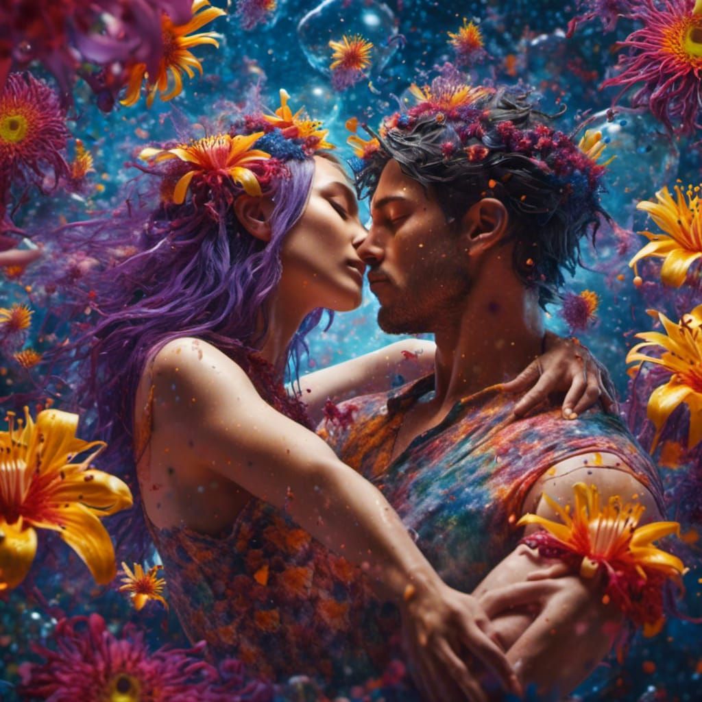 Passionate Dance: Hyperrealistic Splash Art of Love