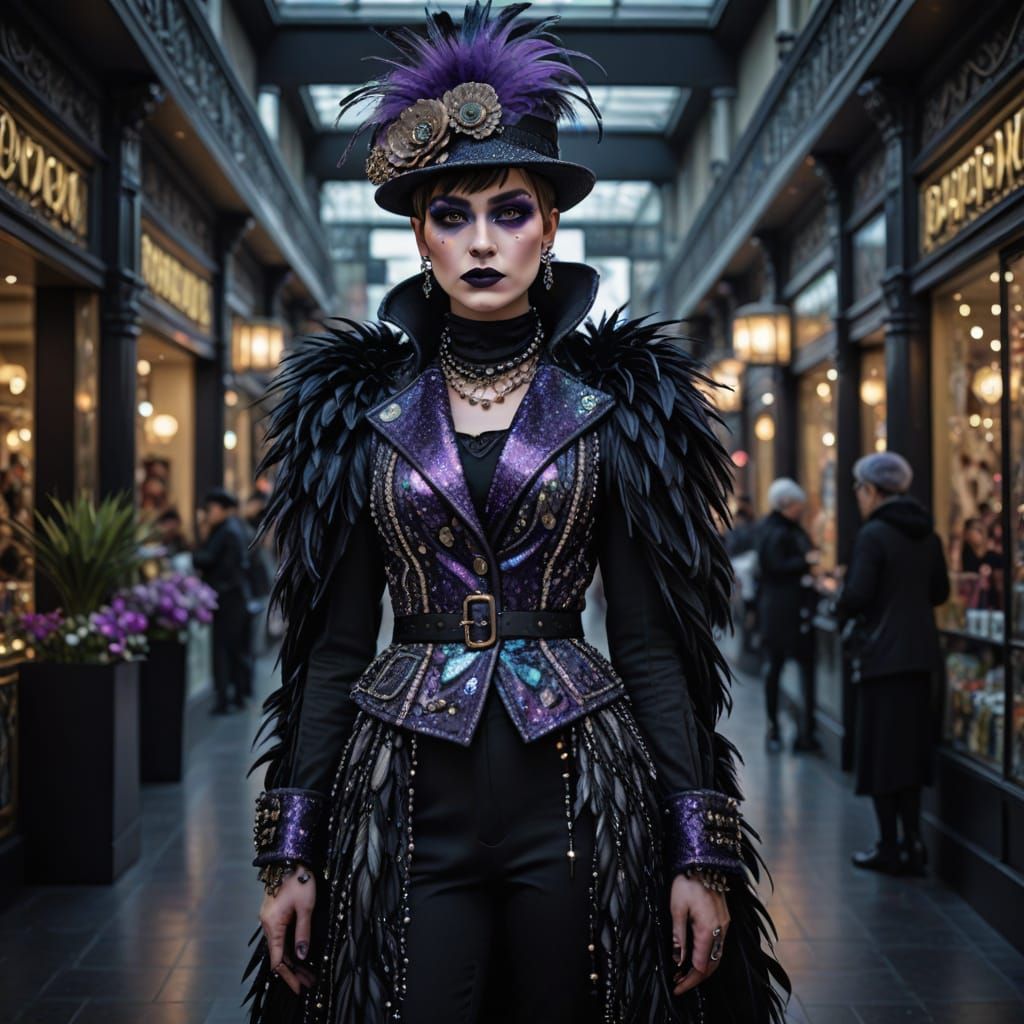 Glamorous Goth Woman in Sparkling Makeup