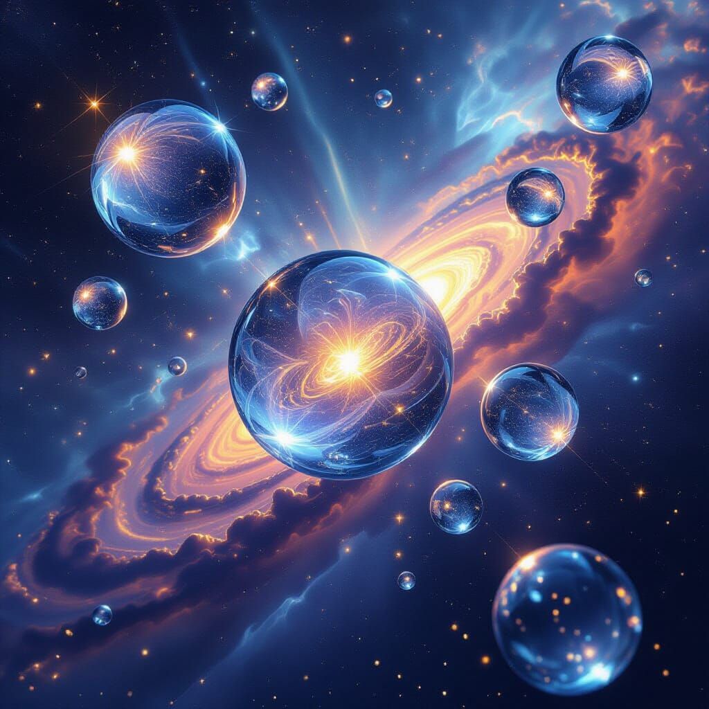 Shimmering Glass Nebula Reflecting Cosmic Dust and Stars