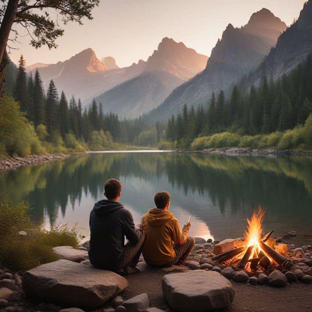 Serene Mountain Lake Scene Captured in Golden Hour