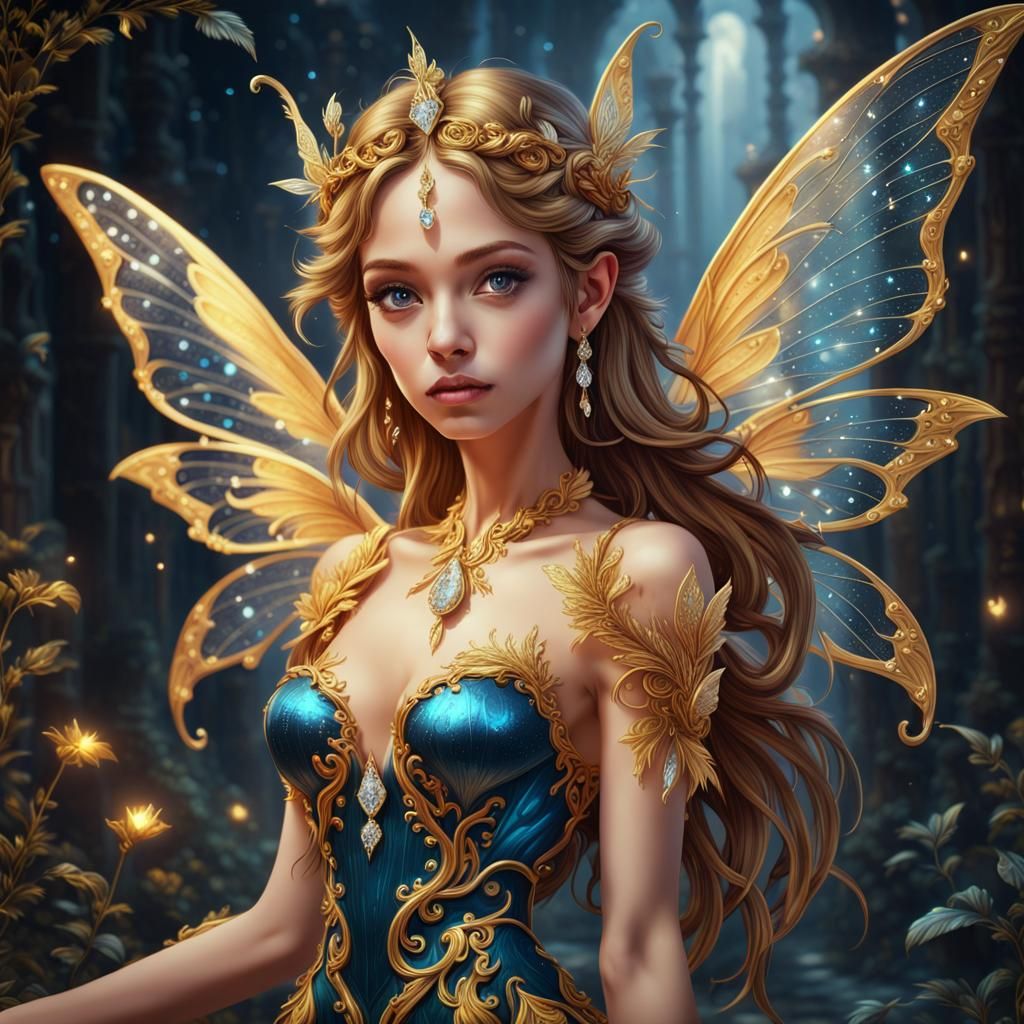 Gold Fairy Diamond Painting in Fantasy Style