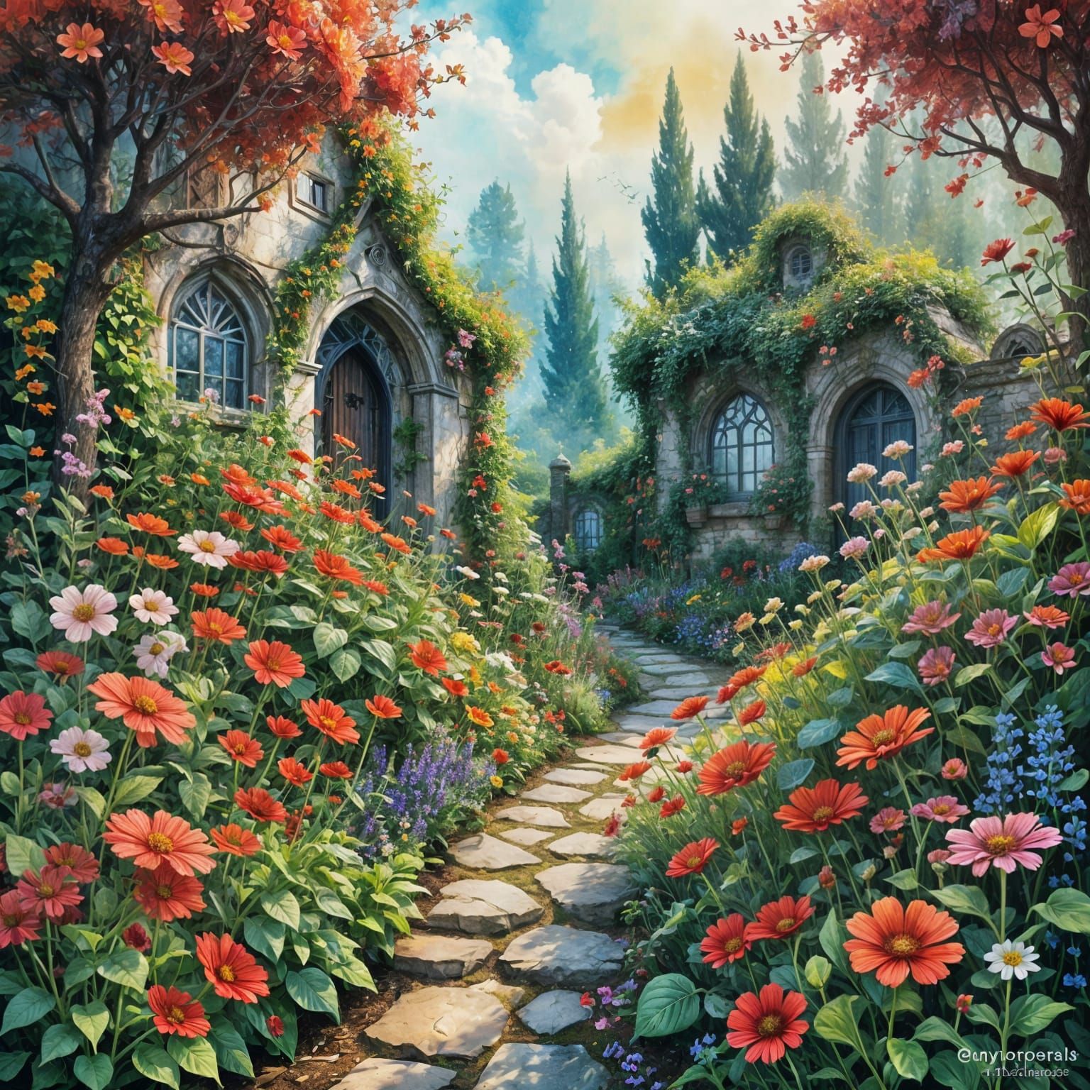 Dreamy Wildflower Garden in Whimsical Watercolor Style