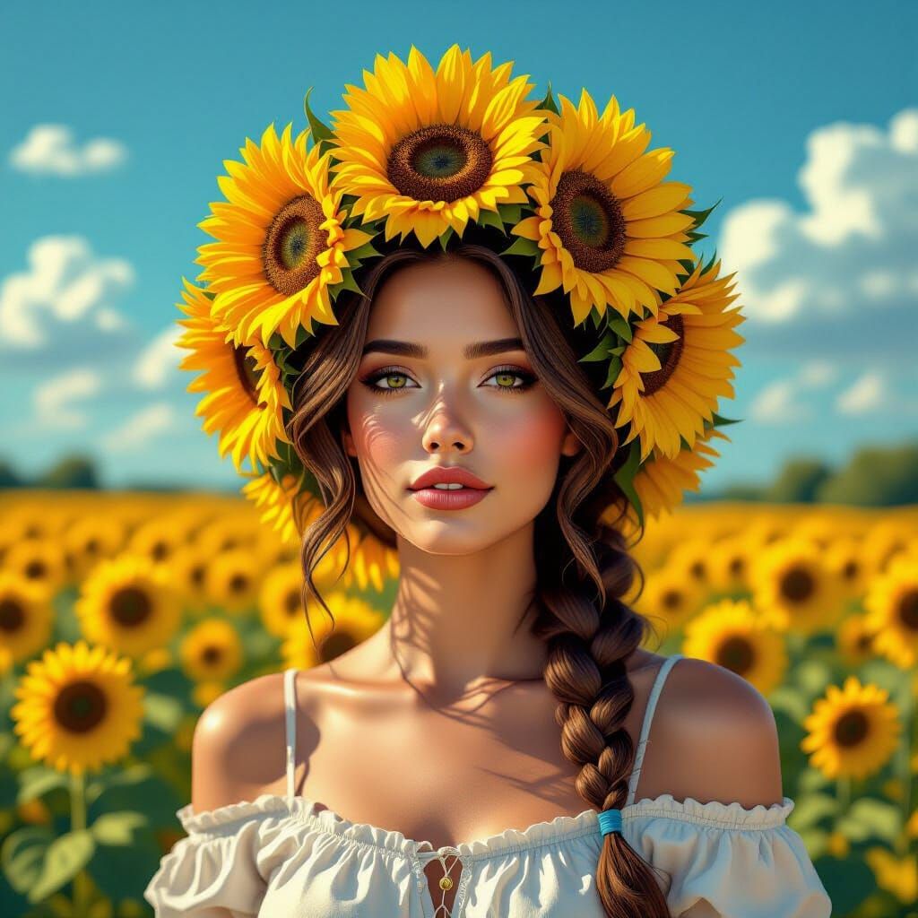 Woman With Sunflowers Van Gogh Style Concept Art