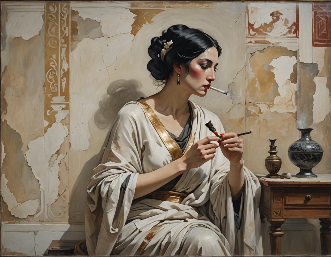Ancient Greek Woman Smoking, Impressionist Painting