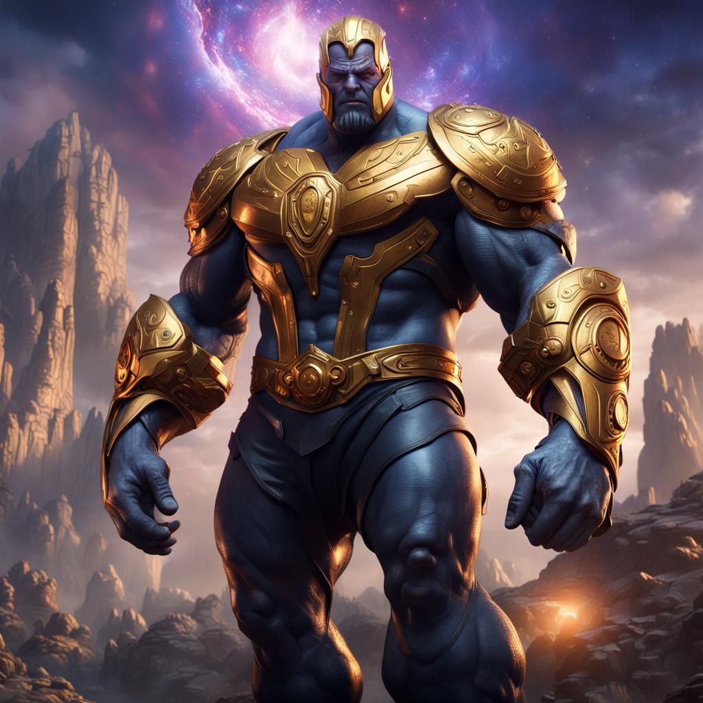 Powerful Armored Man with Golden Helmet and Power Gem