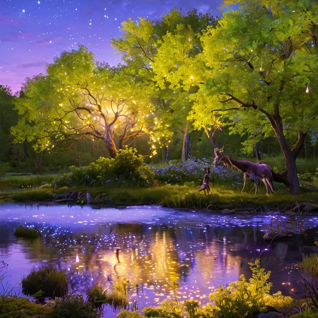 Enchanted Centaur Woman in Bioluminescent Forest