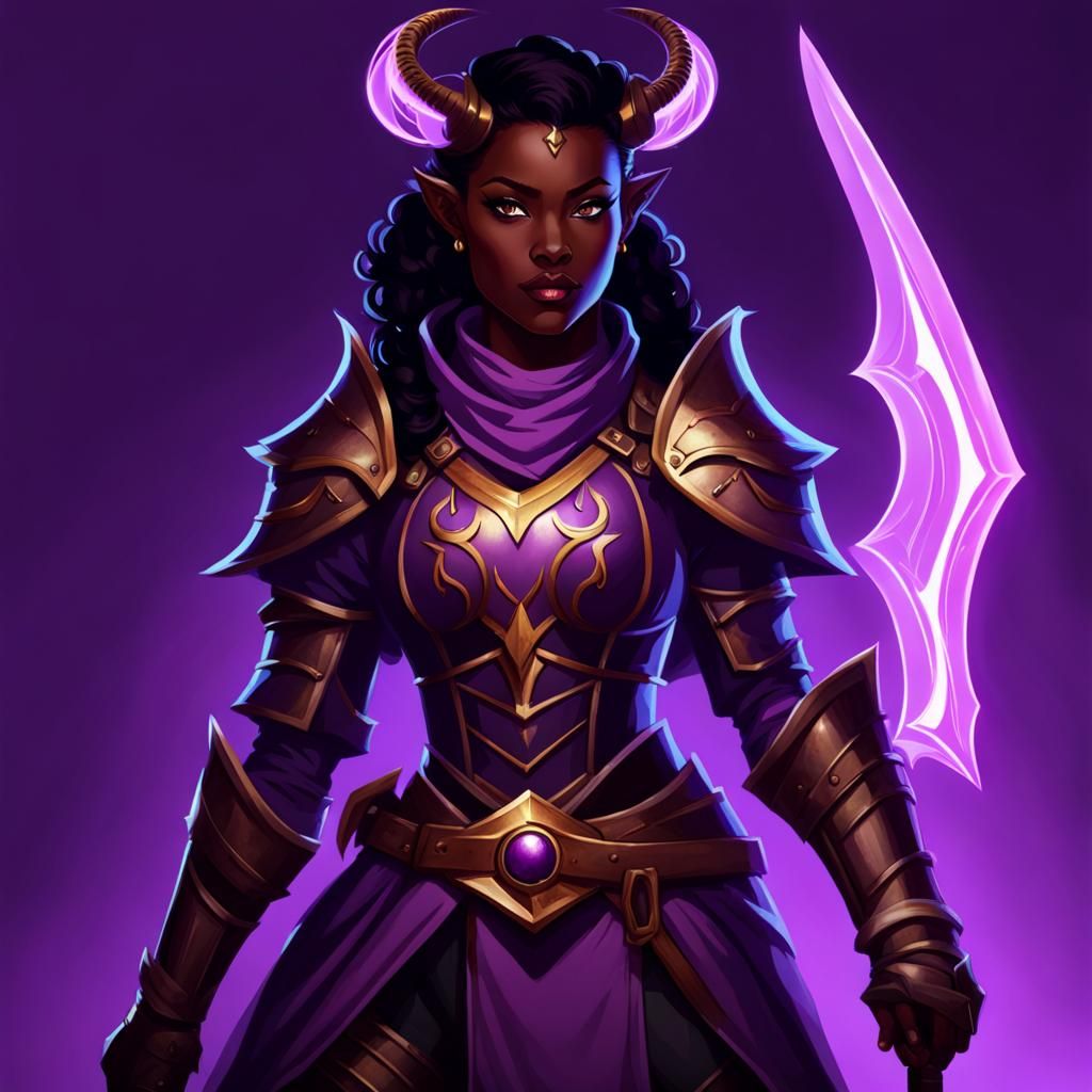 Tiefling Paladin with Glowing Eyes in Armor